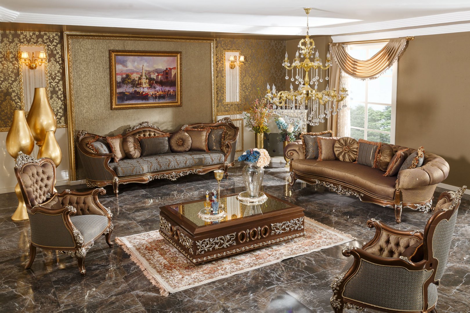Perla Classic Brown Sofa Set